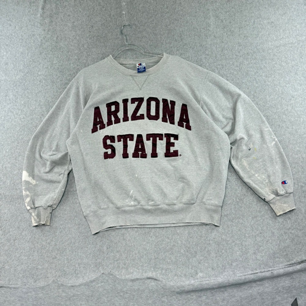 Vintage Champion Arizona State Grunge Sweatshirt Mens XL Gray Distressed ASU 90s